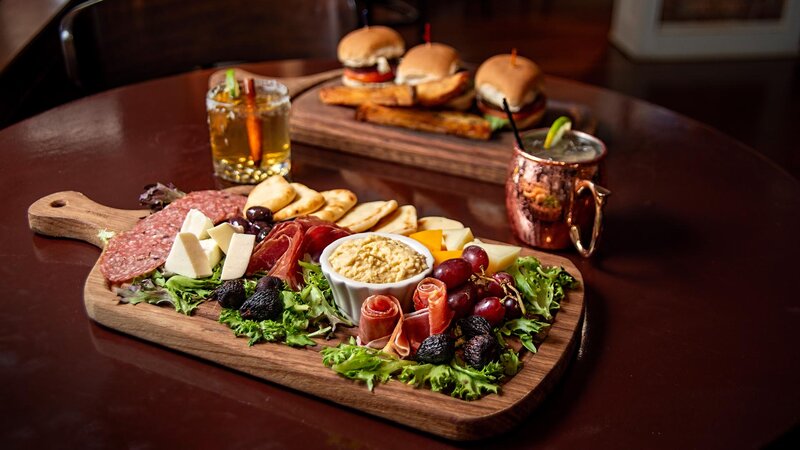 Charcuterie board and sliders appetizer